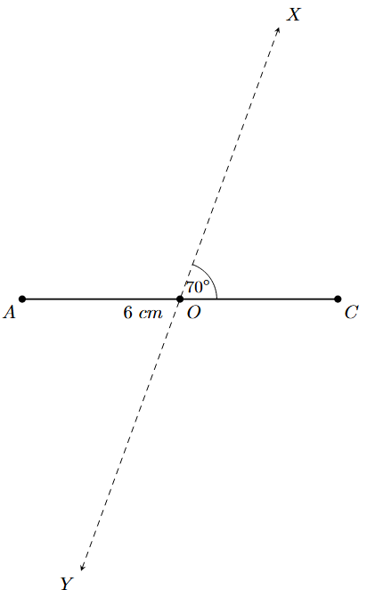 Construct angle 70 at O and draw line XY